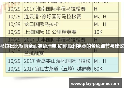 马拉松比赛前全面准备清单 助你顺利完赛的各项细节与建议
